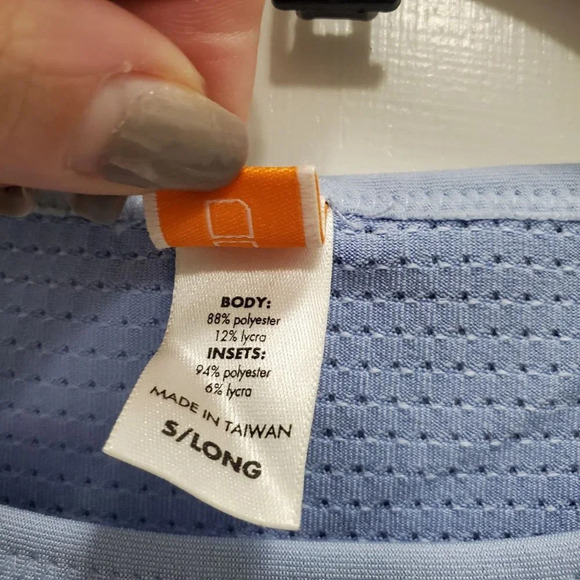 Lucy Activewear Two Tone Blue Mesh Panel Side Stretch Fitted Muscle Tank S Long - Picture 4 of 5